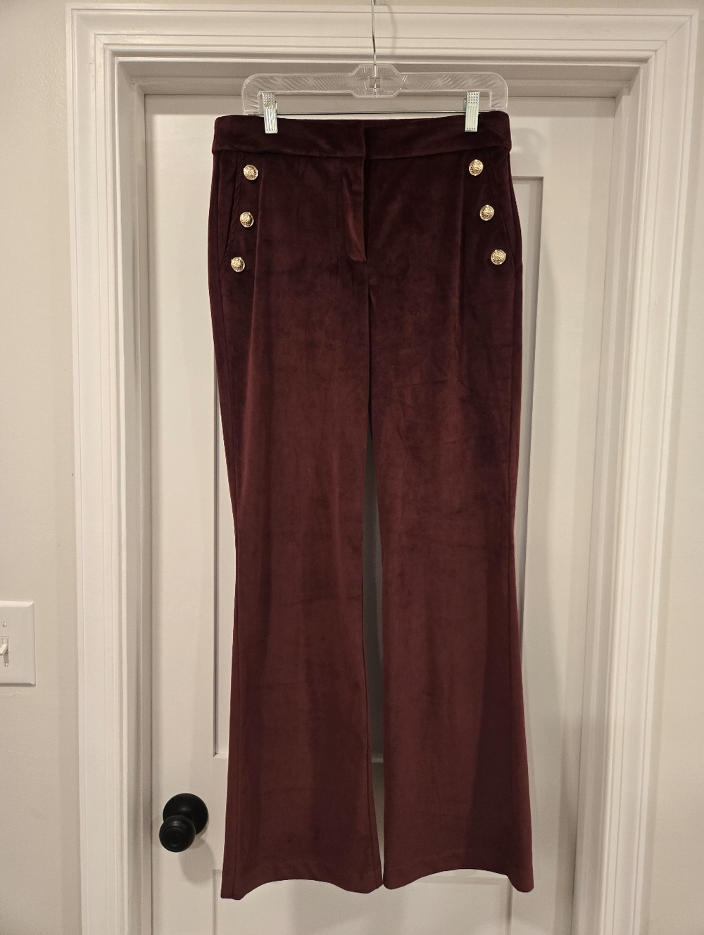 Maison d'Amelie Velvet Wide-Leg Pants with Gold Buttons